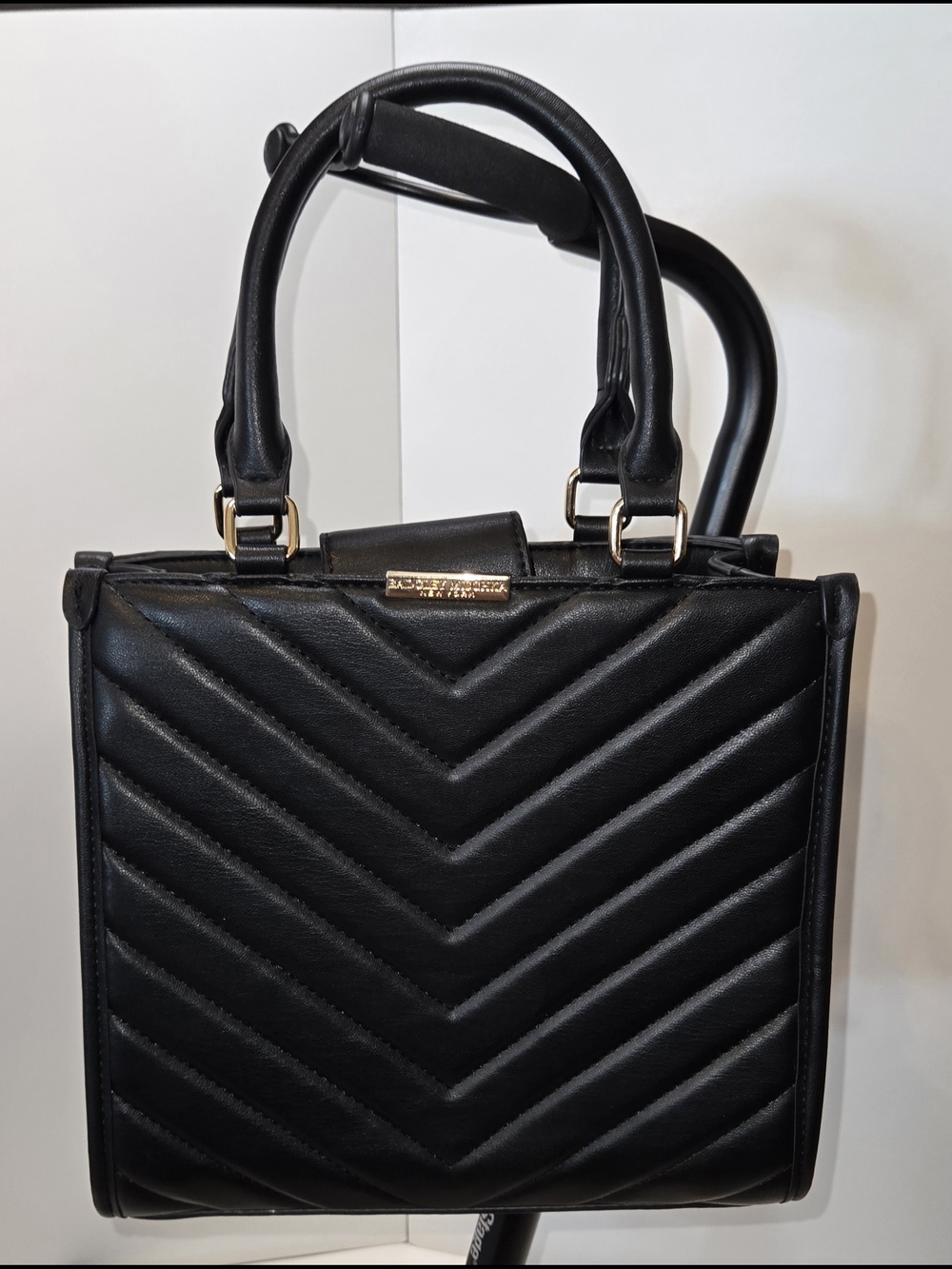 Badgley Mischka Black Quilted Chevron Satchel with Gold-Tone Hardware Like New